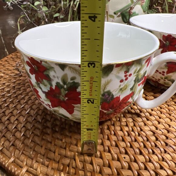 Grace’s Teaware Set of 2 Cups (Large) with Poinsettias, Christmas, Holiday - Picture 5 of 6